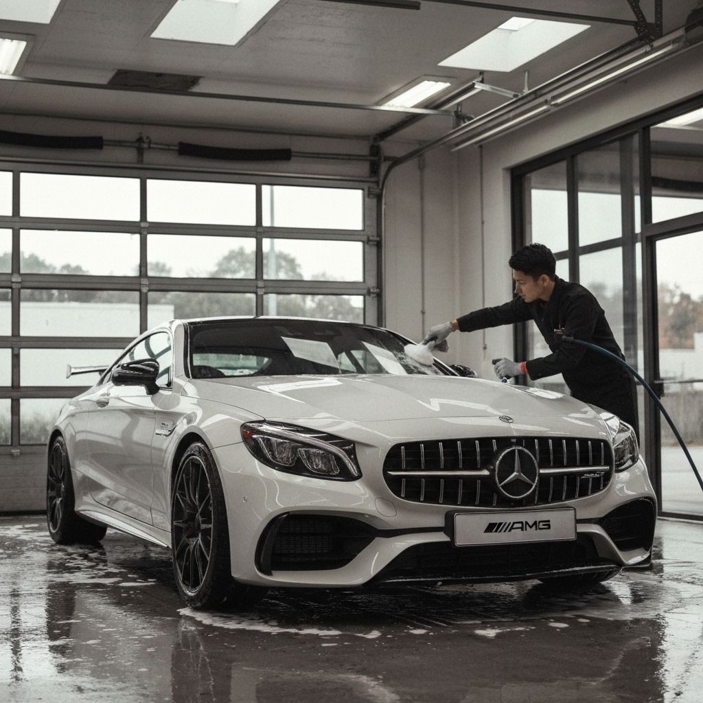 Performance car in a service bay